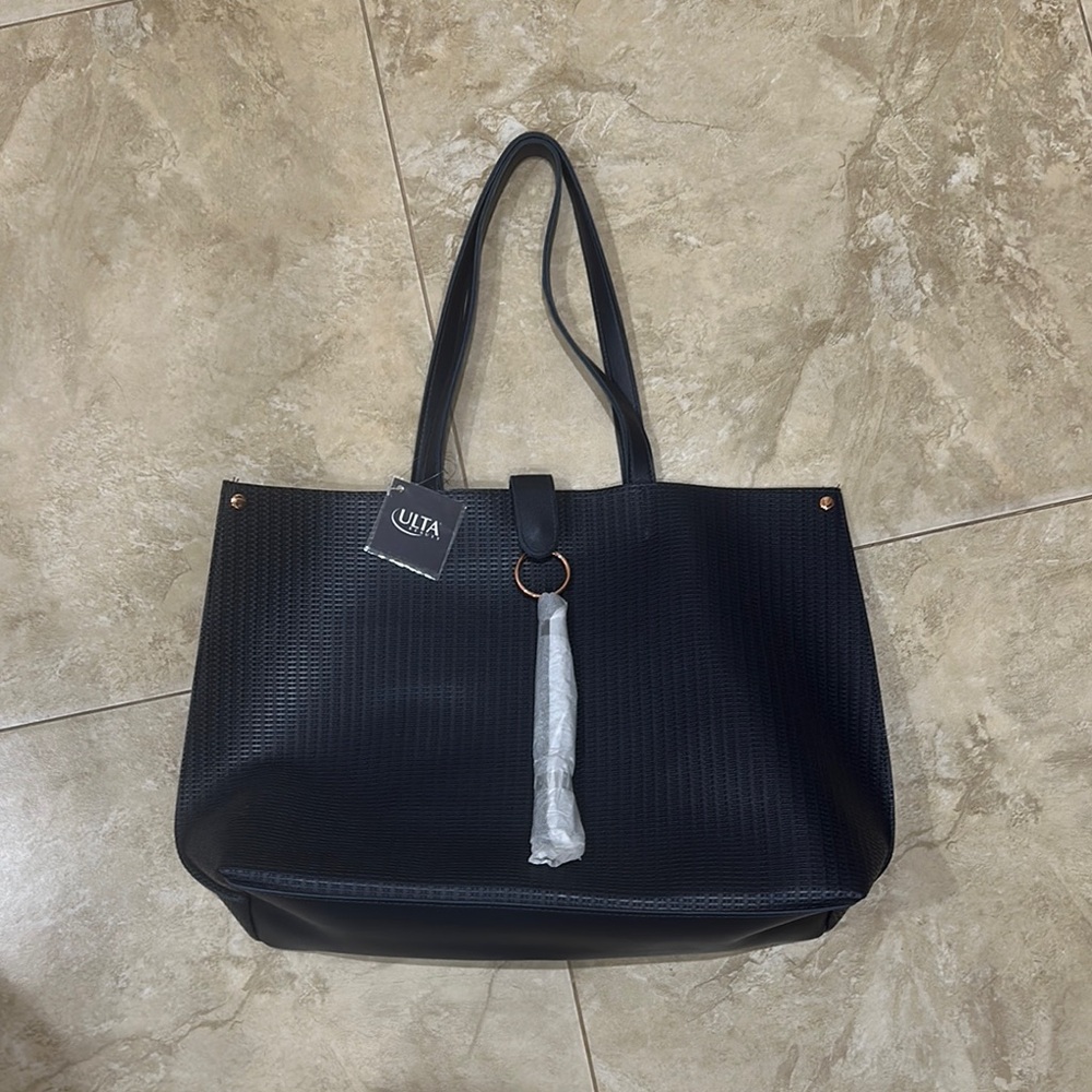Ulta Beauty Black Textured Tote Bag with Tassel